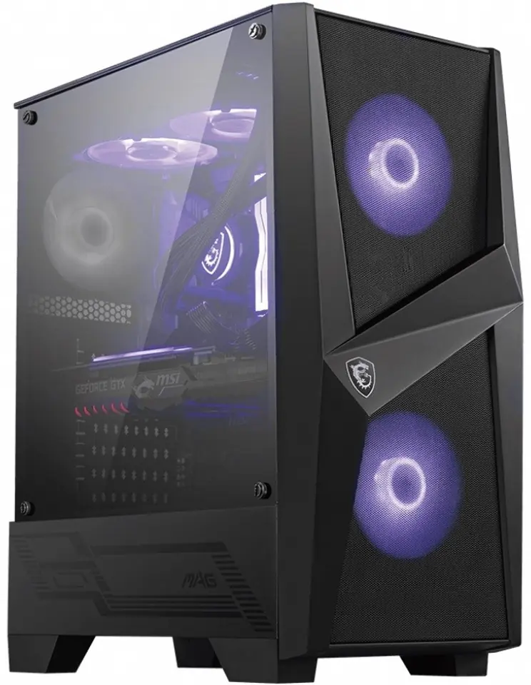 ⁨MSI MAG FORGE 100R Mid Tower Gaming Computer Case 'Black, 2x 120mm ARGB PWM Fan, 1x 120mm Fan, 1-6 ARGB Hub, Mystic Light Sync, Tempered Glass Panel, ATX, mATX, mini-ITX'⁩ at Wasserman.eu
