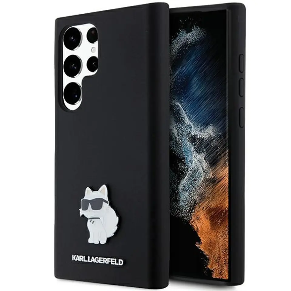 ⁨Karl Lagerfeld KLHCS23LSMHCNPK S23 Ultra S918 czarny/black hardcase Silicone Choupette Metal Pin⁩ w sklepie Wasserman.eu