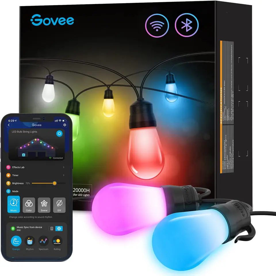 ⁨Govee H7020 RGBIC Smart Outdoor String Lights | Oświetlenie LED | Zewnętrzne, RGBICWW, 2.4GHz Wi-Fi, Bluetooth⁩ at Wasserman.eu