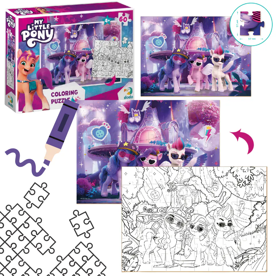 ⁨PUZZLE 2w1 "MY LITTLE PONY" 60 ELEMENTÓW KOLOROWANKA I UKŁADANKA W JEDNYM⁩ w sklepie Wasserman.eu