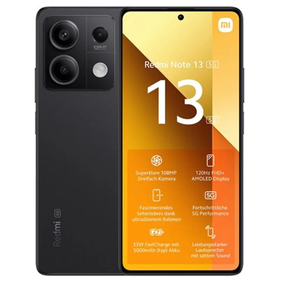 ⁨Xiaomi Redmi Note 13 w kolorze Grafitowy, Dual SIM 6.67 cali, AMOLED 1080x2400, 2.4GHz & 2.0GHz, 128GB, 6GB RAM, Android 13, 5G.⁩ w sklepie Wasserman.eu