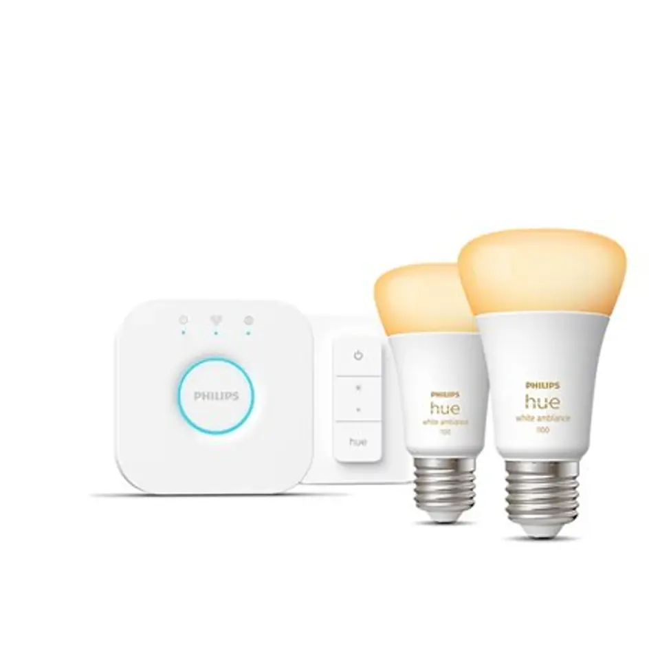 ⁨HUE STARTER KIT 2X LED BULB BULB 8/ 75W E27 2200-6500K 1055LM A60 + BRIDGE + REGULATOR⁩ at Wasserman.eu