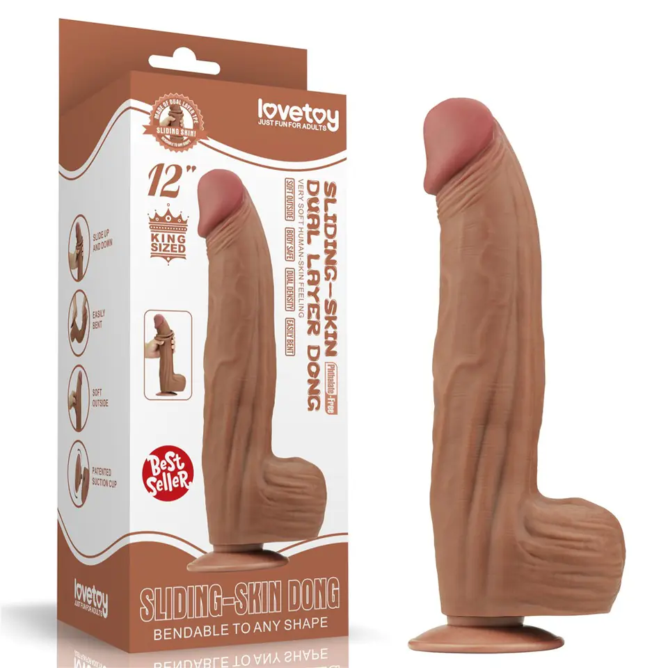 ⁨DILDO 12'' KING SIZED SLIDING SKIN DUAL LAYER DONG BRĄZOWY⁩ w sklepie Wasserman.eu