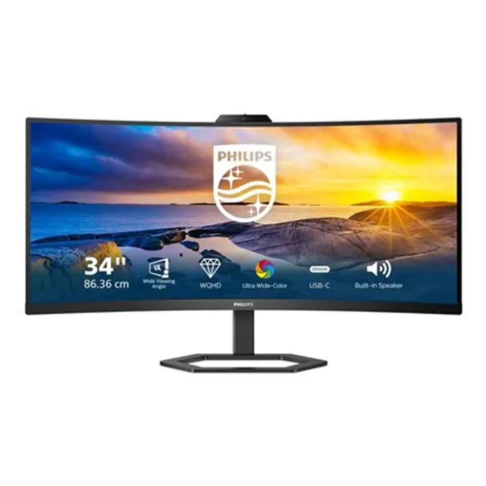 ⁨Philips | 34E1C5600HE/00 | 34 " | VA | 3440 x 1440 pixels | 21:9 | 4 ms | 300 cd/m2 | Black | HDMI ports quantity 1 | 100 Hz⁩ at Wasserman.eu