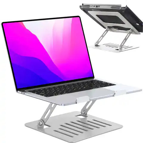 ⁨Uchwyt na laptop tablet 17" stojak podstawka składany regulowany aluminiowy na biurko 25 x 21.5cm Alogy Srebrny⁩ w sklepie Wasserman.eu