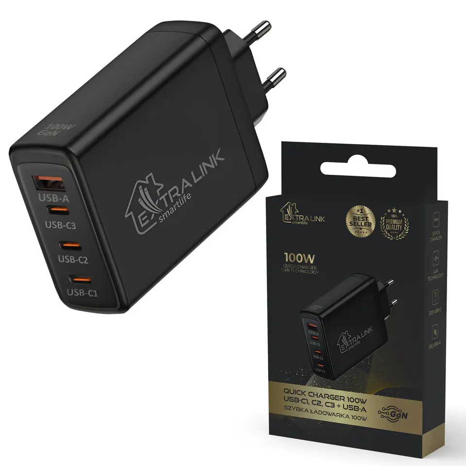 ⁨Extralink Smart Life Fast Charger 100W GaN | Charger | 3x USB-C, USB-A, CHARESL01⁩ at Wasserman.eu