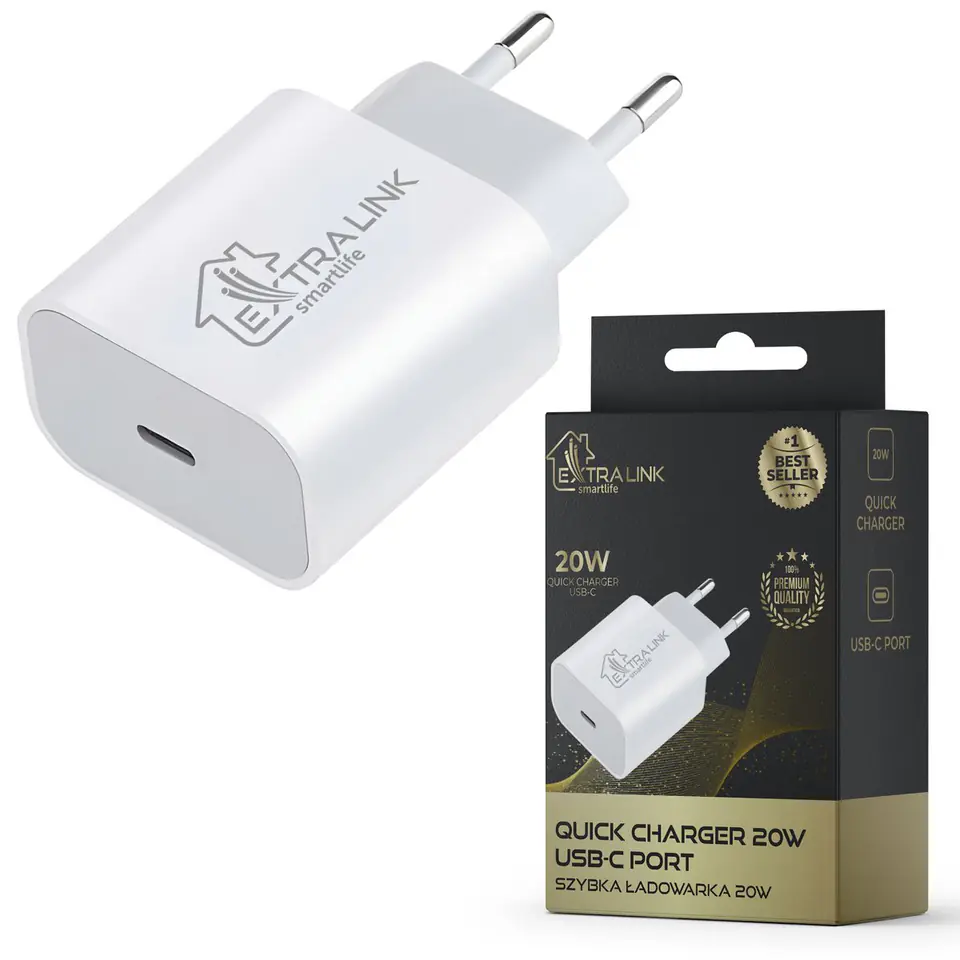 ⁨EXTRALINK SMART LIFE CHARGER 20W, USB-C, WHITE, CHARESL03⁩ w sklepie Wasserman.eu