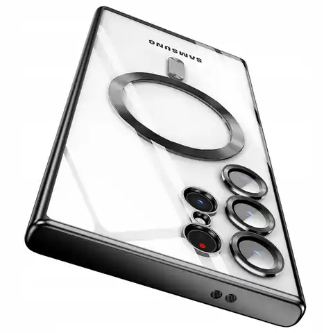 ⁨Etui do Samsung Galaxy S24 Ultra Mag Safe Glamour Case Ring obudowa ochrona aparatów Alogy Czarne przezroczyste⁩ w sklepie Wasserman.eu