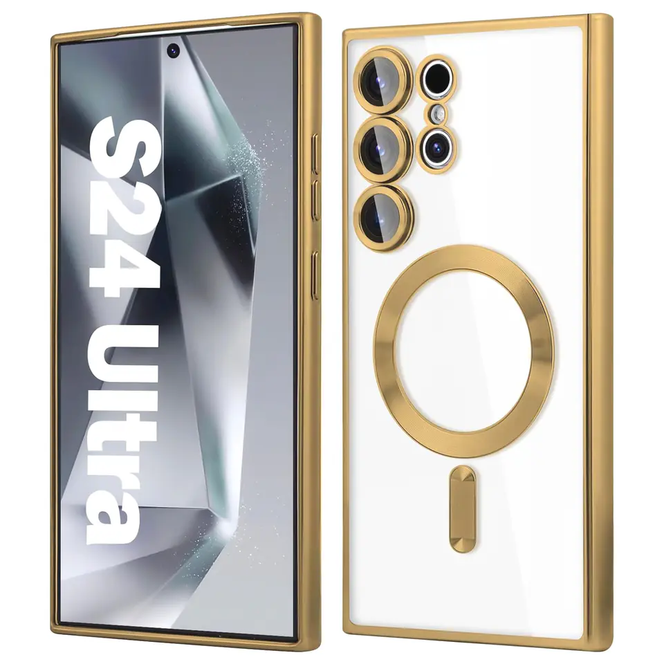 ⁨Etui do Samsung Galaxy S24 Ultra Mag Safe Glamour Case Ring obudowa ochrona aparatów Alogy Złote przezroczyste⁩ w sklepie Wasserman.eu