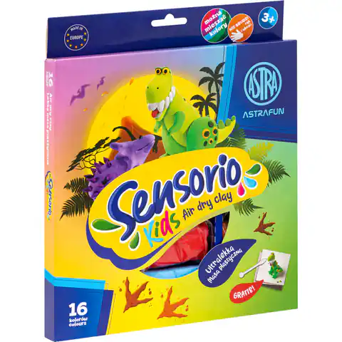 ⁨Masa plastyczna lekka DINOZAURY Sensorio Kids 16 kolorów 336123024⁩ w sklepie Wasserman.eu