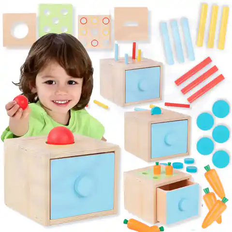 ⁨Tooky Toy Drewniana Kostka Edukacyjna Szuflada Pudełko Montessori Sorter Nauka Kolorów 4w1  3 szt.⁩ w sklepie Wasserman.eu