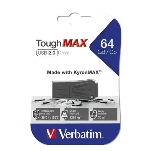 ⁨Verbatim USB flash disk, USB 2.0, 64GB, ToughMAX, czarny, 49332, USB A, kompozyt KyronMAX(tm)⁩ w sklepie Wasserman.eu