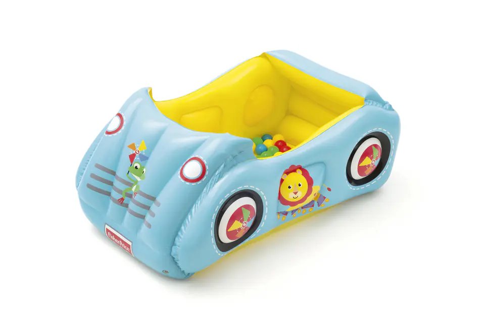 ⁨Bestway 93535 FISHER PRICE DMUCHANY SAMOCHÓD WYŚCIGOWY  Z PIŁKAMI 119cm x 79cm x 51cm⁩ w sklepie Wasserman.eu