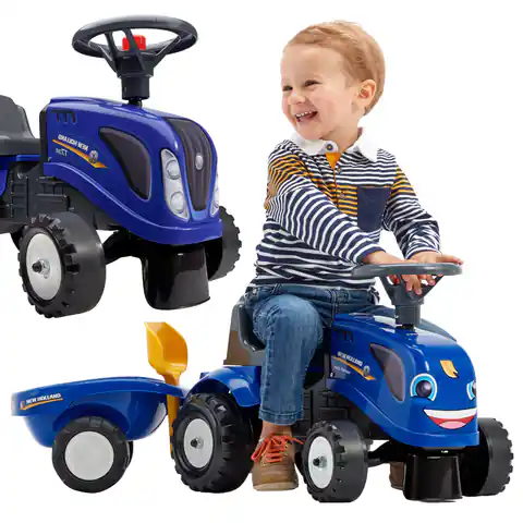 ⁨FALK Traktorek Baby New Holland Niebieski z Przyczepką + akc. od 1 roku⁩ w sklepie Wasserman.eu