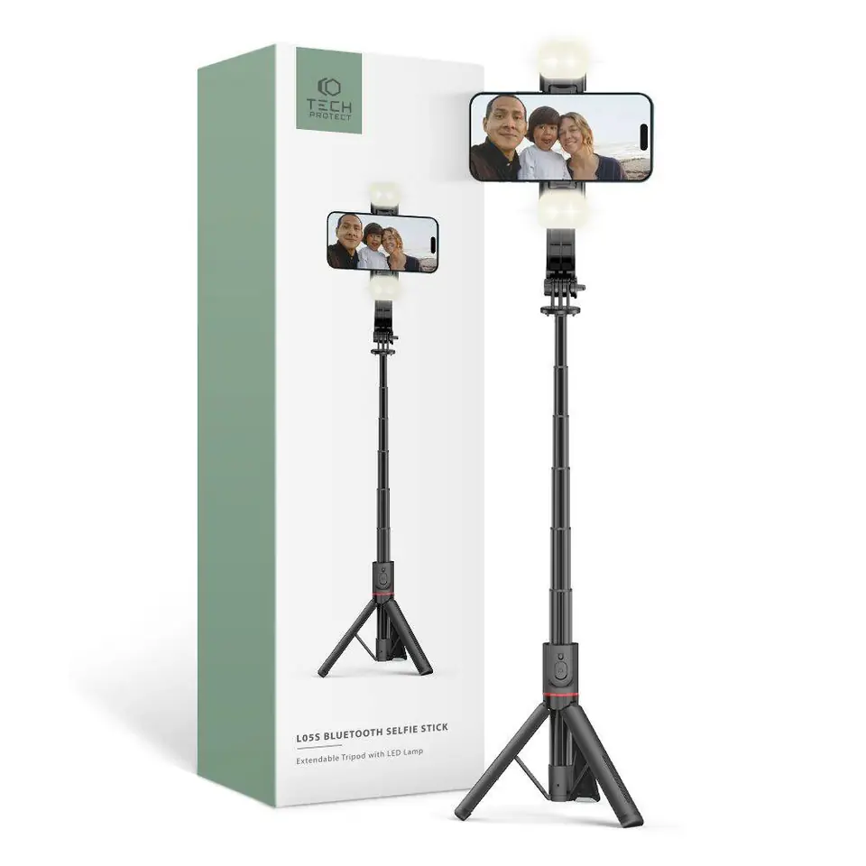 ⁨Selfie Stick Tripod z Lampą LED Bluetooth Tech-Protect L05S czarne⁩ w sklepie Wasserman.eu