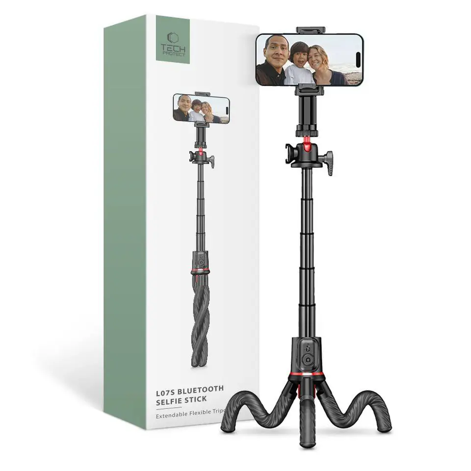 ⁨Selfie Stick Tripod Elastyczny Bluetooth Tech-Protect L07S czarne⁩ w sklepie Wasserman.eu