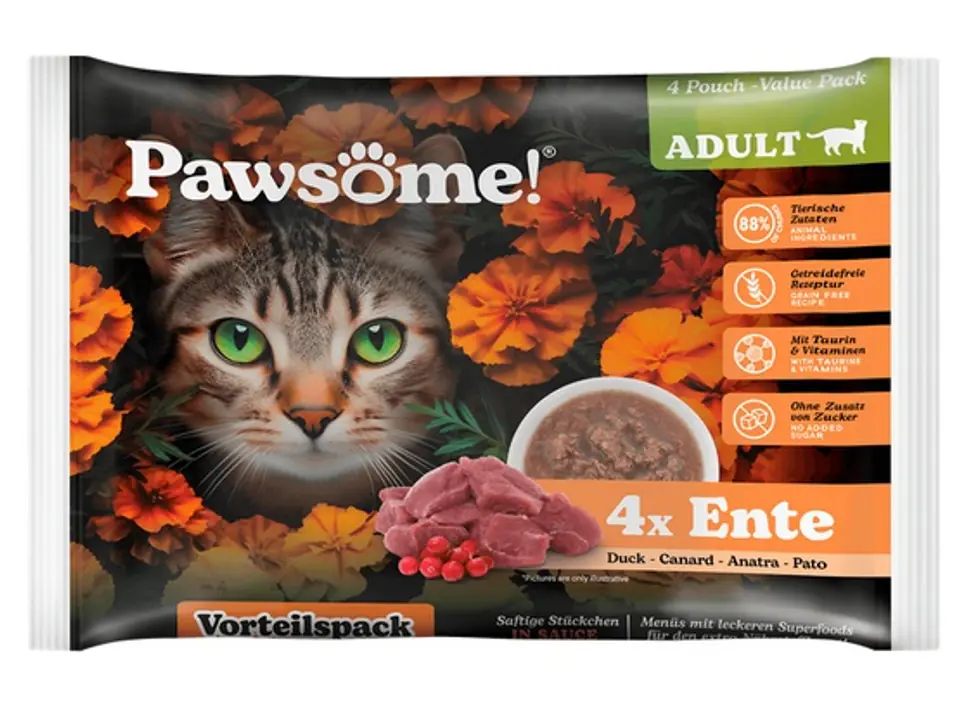 ⁨Pawsome Adult Ente - kaczka saszetki 4x85g⁩ w sklepie Wasserman.eu