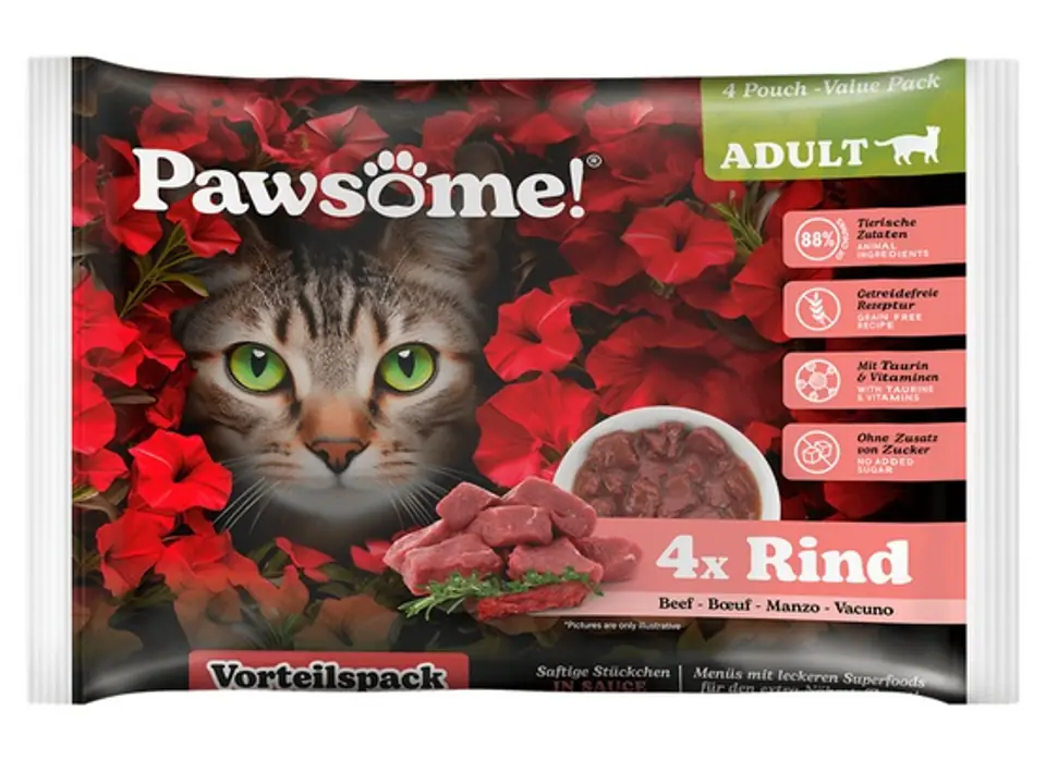 ⁨Pawsome Adult Rind - wołowina saszetki 4x85g⁩ w sklepie Wasserman.eu