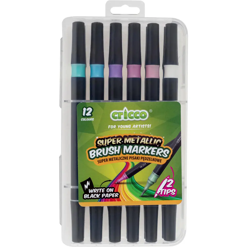 ⁨Pisaki metaliczne pędzelkowe dwustronne 12 kolorów CRICCO CR385K12⁩ w sklepie Wasserman.eu