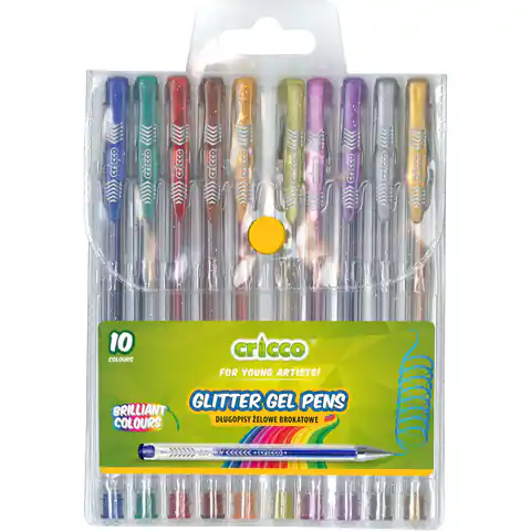 ⁨Długopisy żelowe brokatowe 10 kolorów CRICCO w etui CR815W10⁩ w sklepie Wasserman.eu