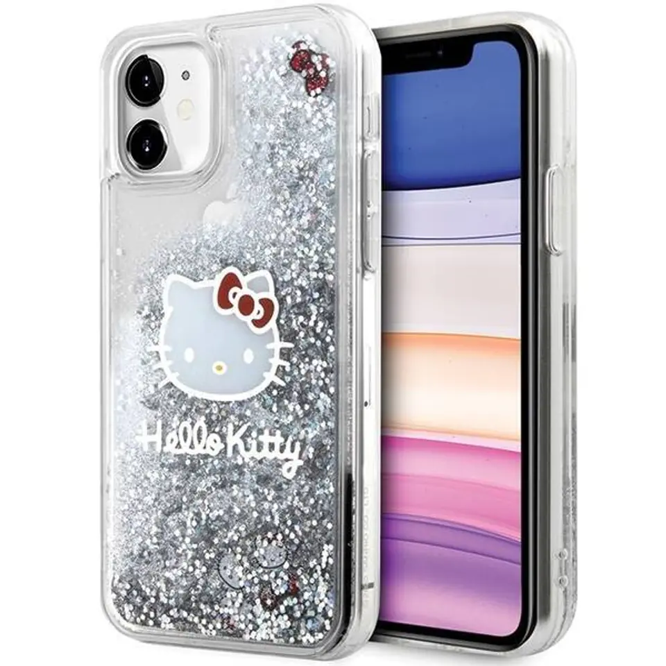 ⁨Oryginalne Etui IPHONE 11 Hello Kitty Hardcase Liquid Glitter Charms Kitty Head (HKHCN61LIKHET) srebrne⁩ w sklepie Wasserman.eu