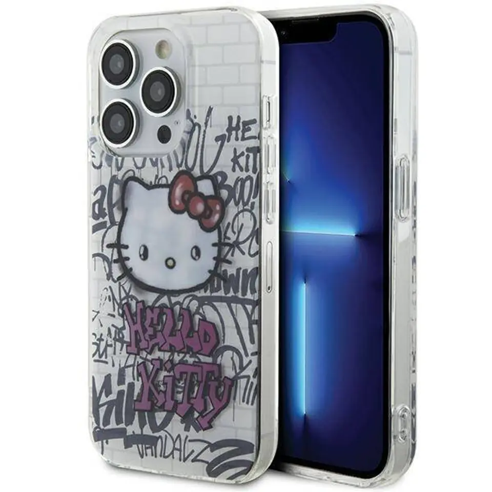 ⁨Oryginalne Etui IPHONE 13 PRO MAX Hello Kitty Hardcase IML Kitty On Bricks Graffiti (HKHCP13XHDGPHT) białe⁩ w sklepie Wasserman.eu