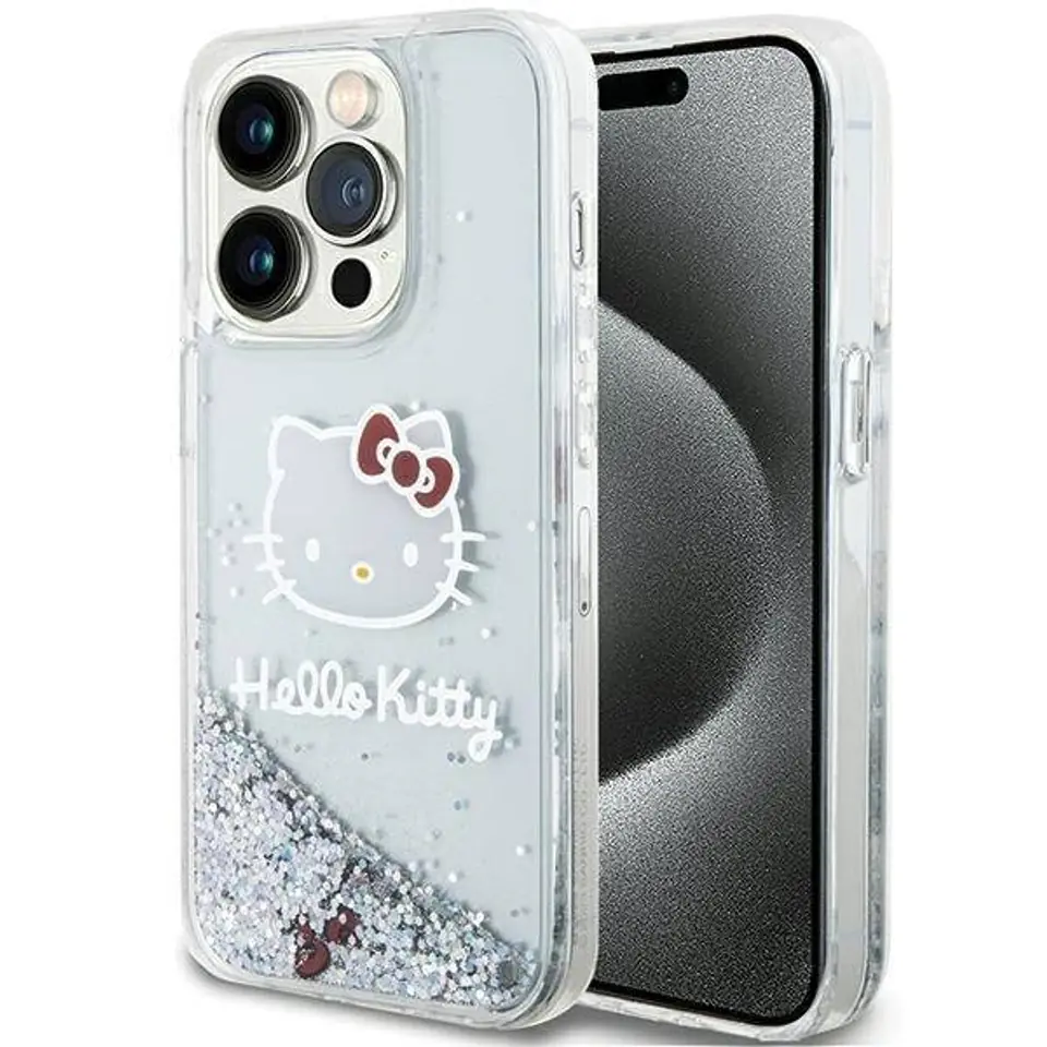 ⁨Oryginalne Etui IPHONE 14 PRO MAX Hello Kitty Hardcase Liquid Glitter Charms Kitty Head (HKHCP14XLIKHET) srebrne⁩ w sklepie Wasserman.eu