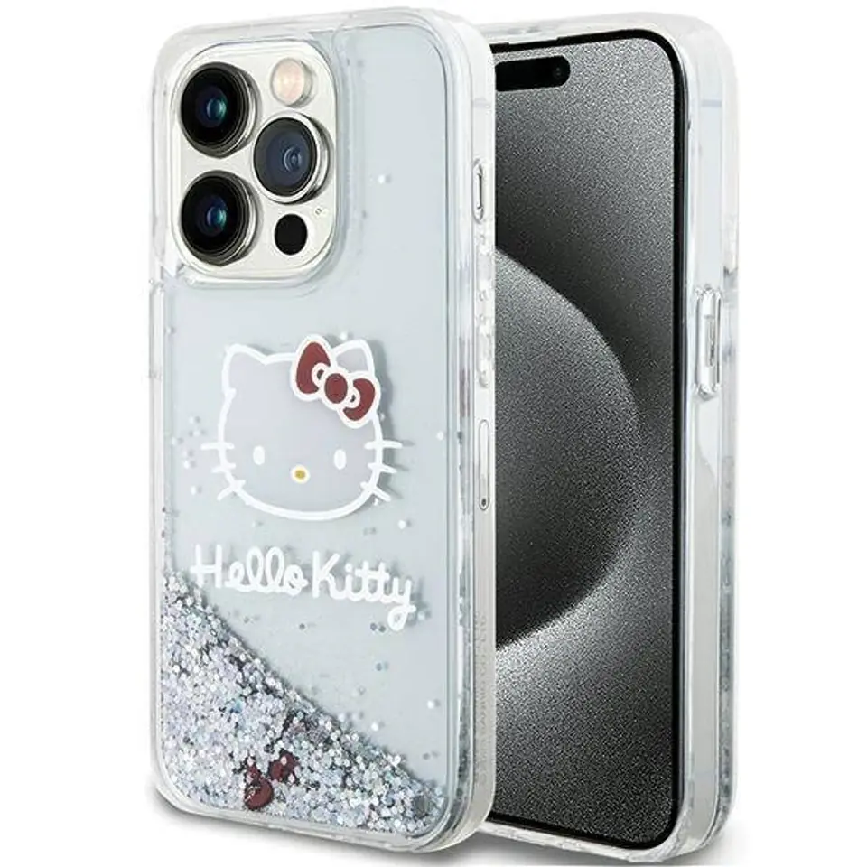 ⁨Oryginalne Etui IPHONE 13 PRO MAX Hello Kitty Hardcase Liquid Glitter Charms Kitty Head (HKHCP13XLIKHET) srebrne⁩ w sklepie Wasserman.eu