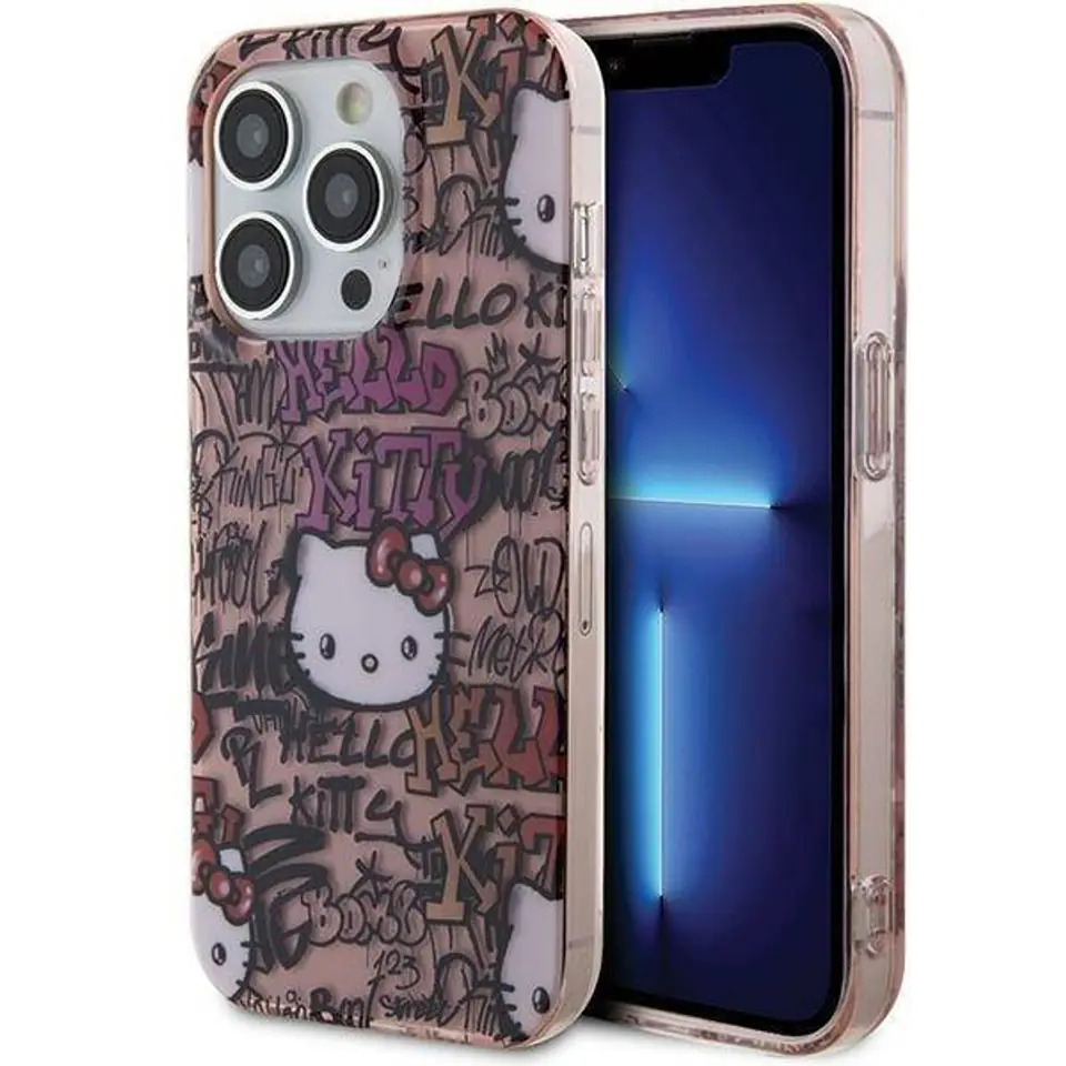 ⁨Oryginalne Etui IPHONE 14 PRO Hello Kitty Hardcase IML Tags Graffiti (HKHCP14LHDGPTP) różowe⁩ w sklepie Wasserman.eu