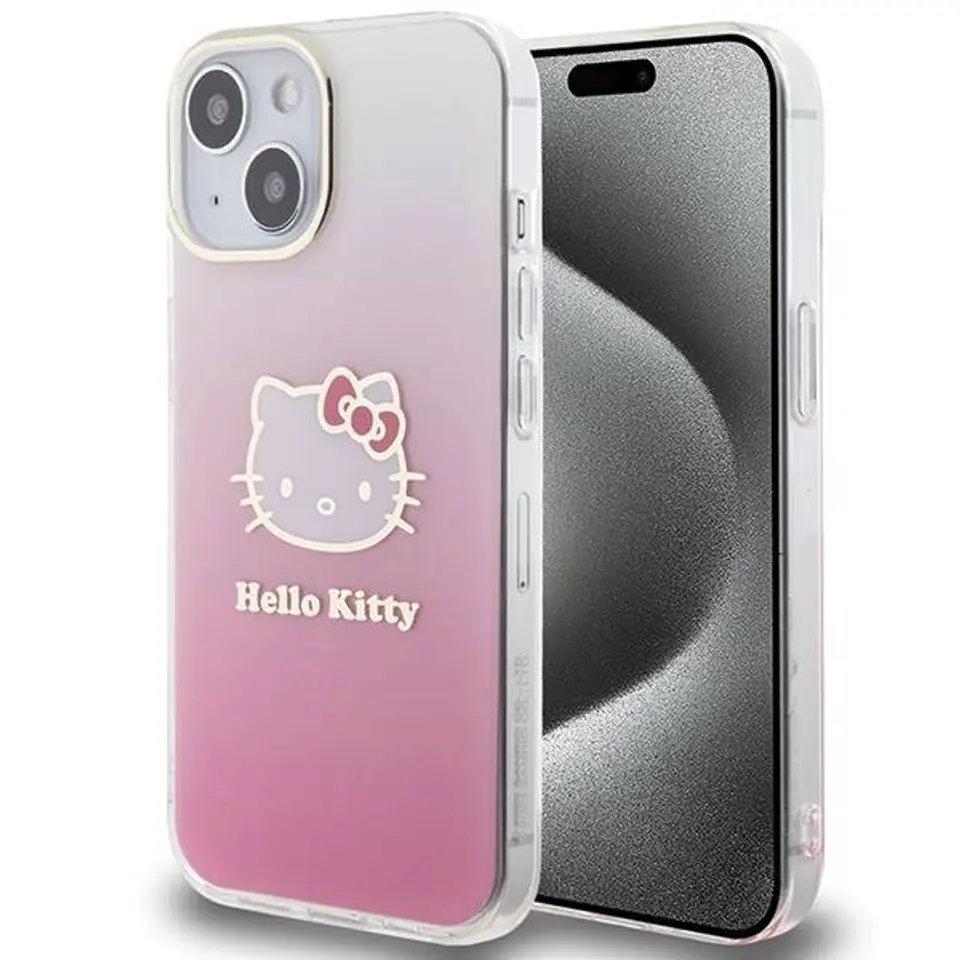 ⁨Oryginalne Etui IPHONE 13 / 14 / 15 Hello Kitty Hardcase IML Gradient Electrop Kitty Head (HKHCP15SHDGKEP) różowe⁩ w sklepie Wasserman.eu