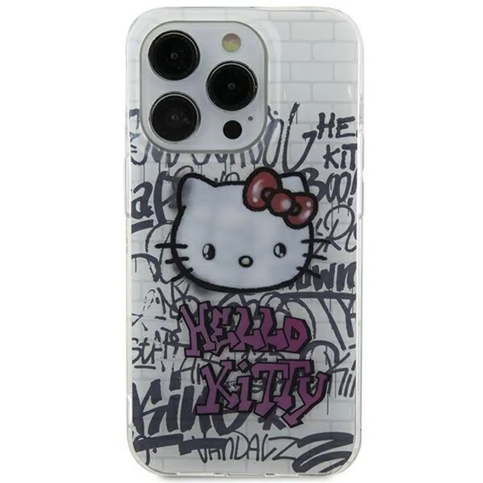 ⁨Oryginalne Etui IPHONE 13 / 14 / 15 Hello Kitty Hardcase IML Kitty On Bricks Graffiti (HKHCP15SHDGPHT) białe⁩ w sklepie Wasserman.eu