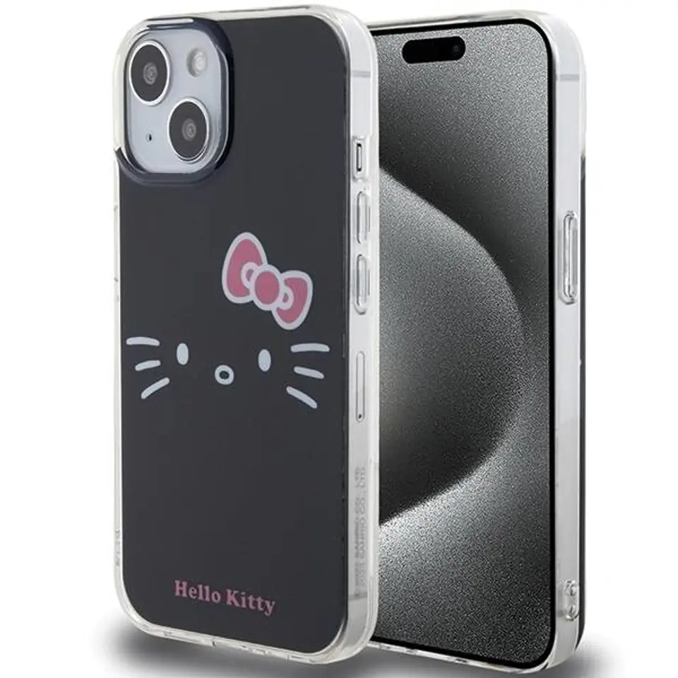 ⁨Oryginalne Etui IPHONE 13 / 14 / 15 Hello Kitty Hardcase IML Kitty Face (HKHCP15SHKHLK) czarne⁩ w sklepie Wasserman.eu