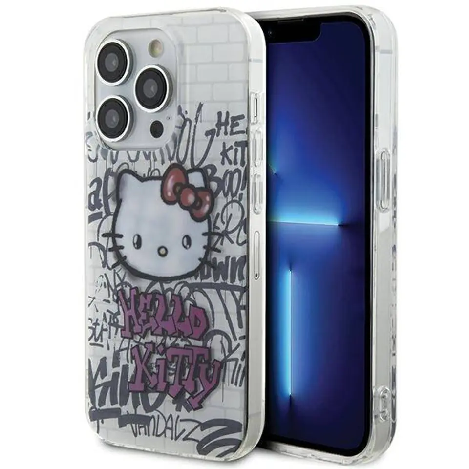 ⁨Oryginalne Etui APPLE IPHONE 15 PRO MAX Hello Kitty Hardcase IML Kitty On Bricks Graffiti (HKHCP15XHDGPHT) białe⁩ w sklepie Wasserman.eu