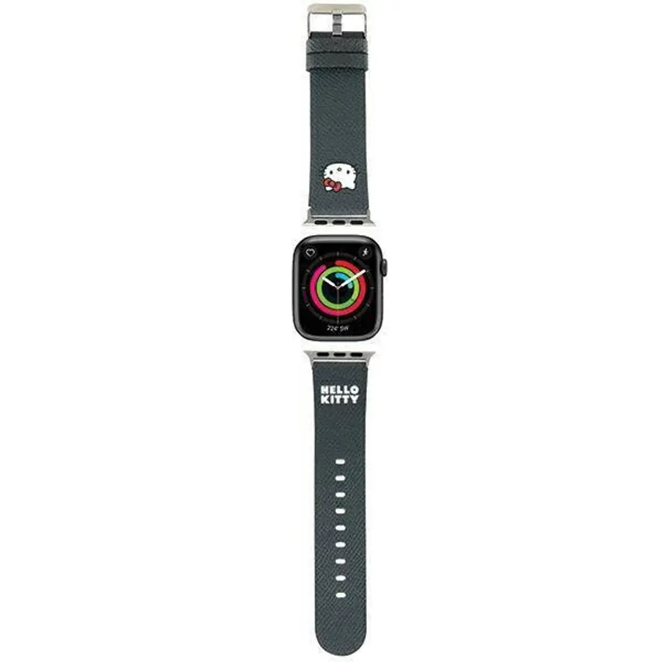 ⁨Pasek do APPLE WATCH 1 / 2 / 3 / 4 / 5 / 6 / SE / 7 / 8 (38 / 40 / 41 mm) Hello Kitty Strap Kitty Head (HKAWMPGKHK) czarne⁩ w sklepie Wasserman.eu