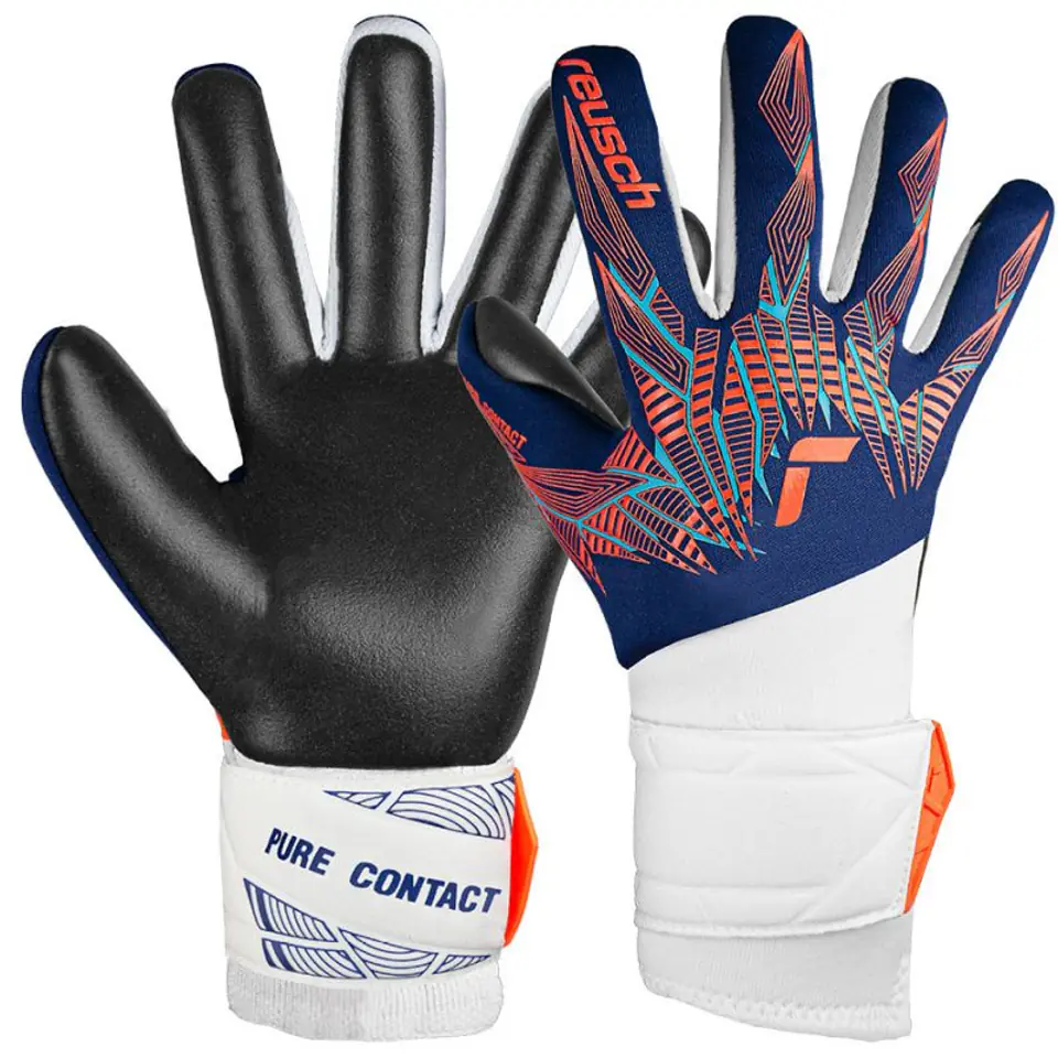 ⁨Rękawice Reusch Pure Contact Silver Junior Jr 54 (kolor Biały. Niebieski, rozmiar 4)⁩ w sklepie Wasserman.eu