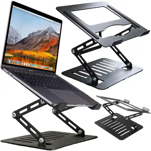 ⁨Uchwyt na laptop Macbook tablet 17" stojak podstawka składany regulowany aluminiowy na biurko 25 x 21.5cm Alogy Grafitowy⁩ w sklepie Wasserman.eu
