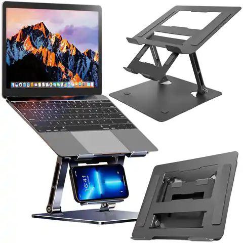 ⁨Uchwyt na laptop 17" Macbook tablet telefon stojak 2w1 podstawka składany regulowany aluminiowy na biurko Alogy Grafitowy⁩ w sklepie Wasserman.eu