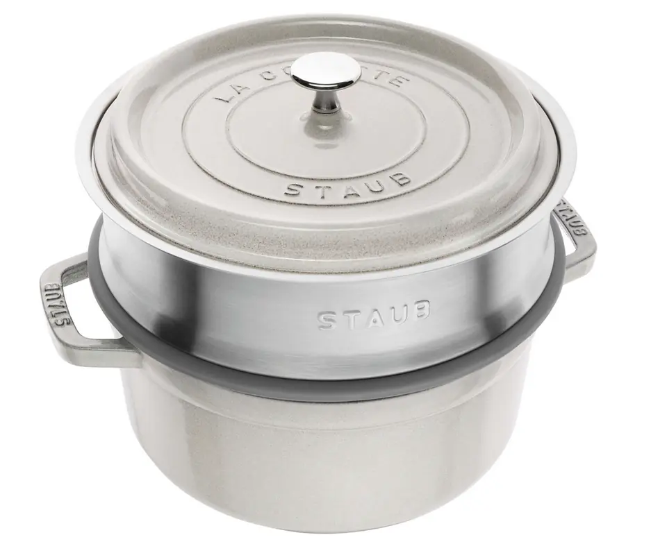 ⁨STAUB La Cocotte cast iron round pot with insert 40508-822-0 - 3.8 ltr. white truffle⁩ at Wasserman.eu