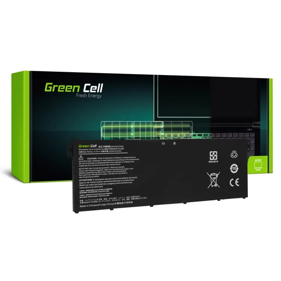 ⁨GREEN CELL BATERIA AC72 AC14B8K AC14B3K DO ACER ASPIRE 5 A515 R15 R5-571T SPIN SP315 SP513 2100MAH 15.2V⁩ w sklepie Wasserman.eu