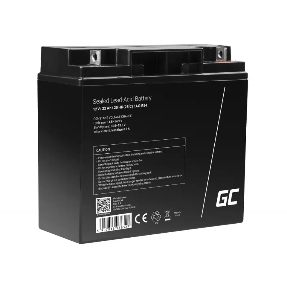 ⁨Green Cell AGM54 vehicle battery AGM (Absorbed Glass Mat) 22 Ah 12 V⁩ at Wasserman.eu