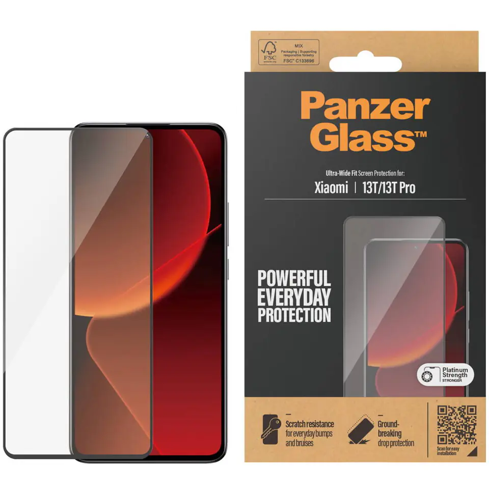 ⁨Szkło Hartowane 5D XIAOMI 13T / 13T PRO PanzerGlass Ultra-Wide Fit Screen Protection Antibacterial czarne⁩ w sklepie Wasserman.eu