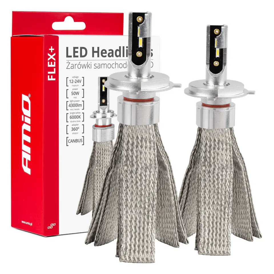 ⁨Żarówki samochodowe led seria flex+ h4/h19 6000k 12v 24v canbus amio-03657⁩ w sklepie Wasserman.eu