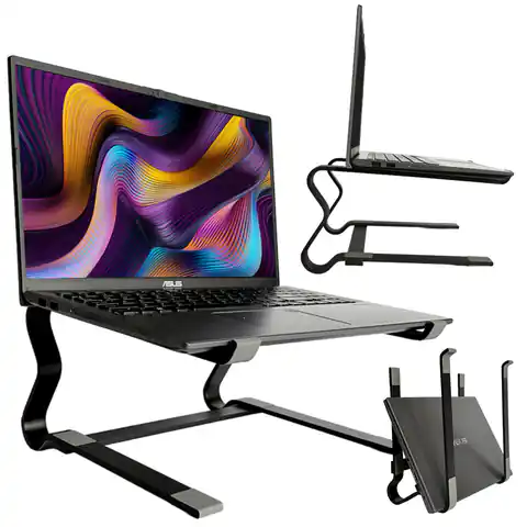 ⁨Uchwyt na laptop Macbook tablet 18" stojak podstawka składany regulowany aluminiowy na biurko 25 x 26cm Alogy Czarny⁩ w sklepie Wasserman.eu