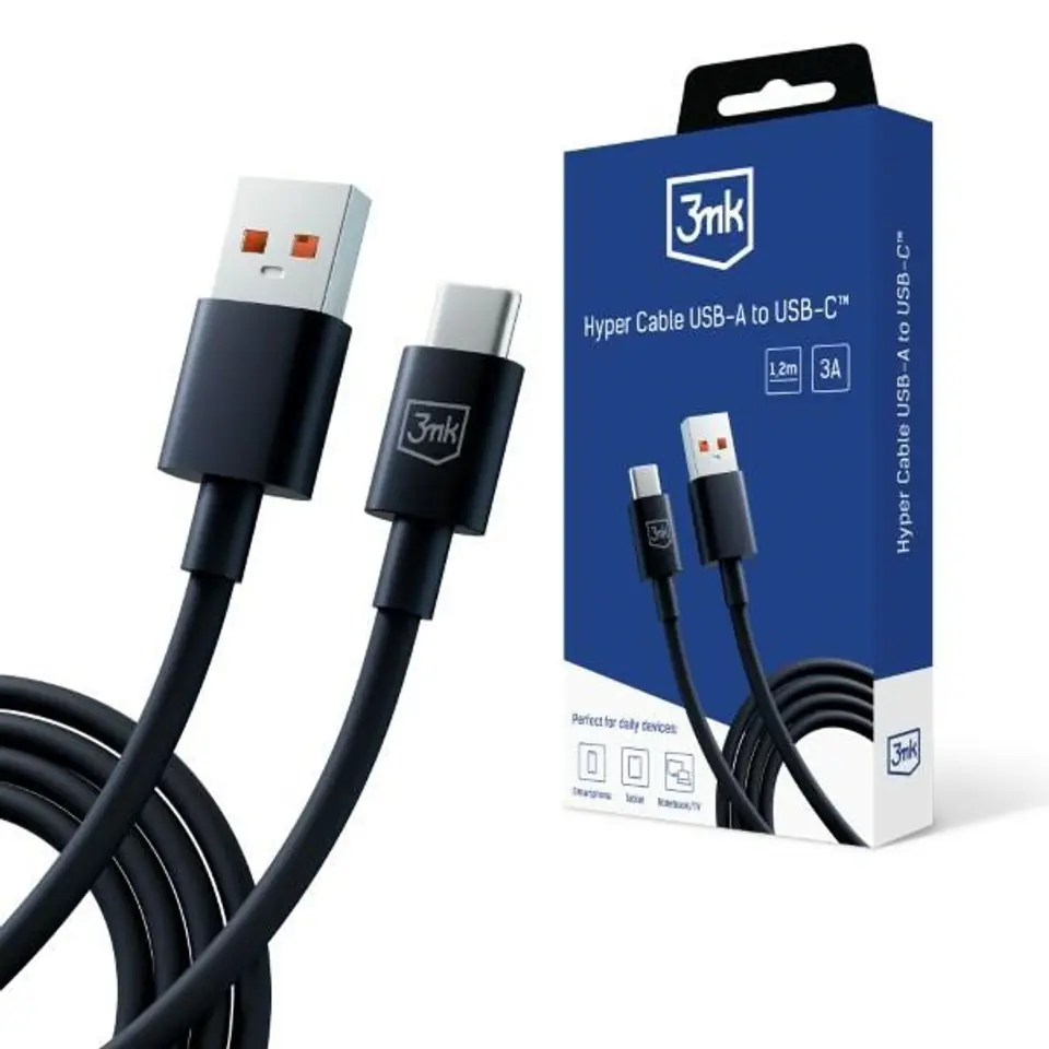 ⁨3MK Hyper Cable USB-A - USB-C 1.2m 5ACzarny/Black⁩ w sklepie Wasserman.eu