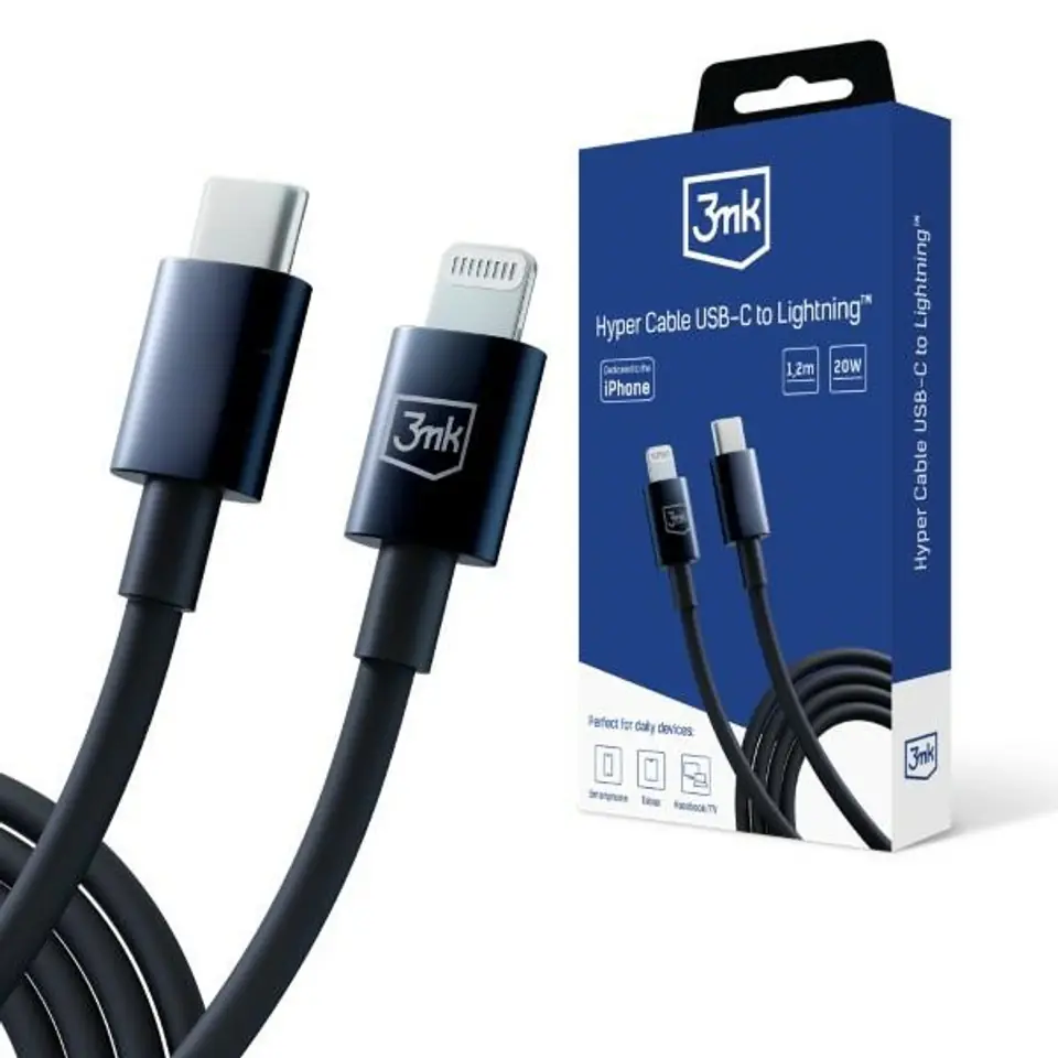 ⁨3MK Hyper Cable USB-C - Lightning20W 1.2m Czarny/Black Kabel⁩ w sklepie Wasserman.eu