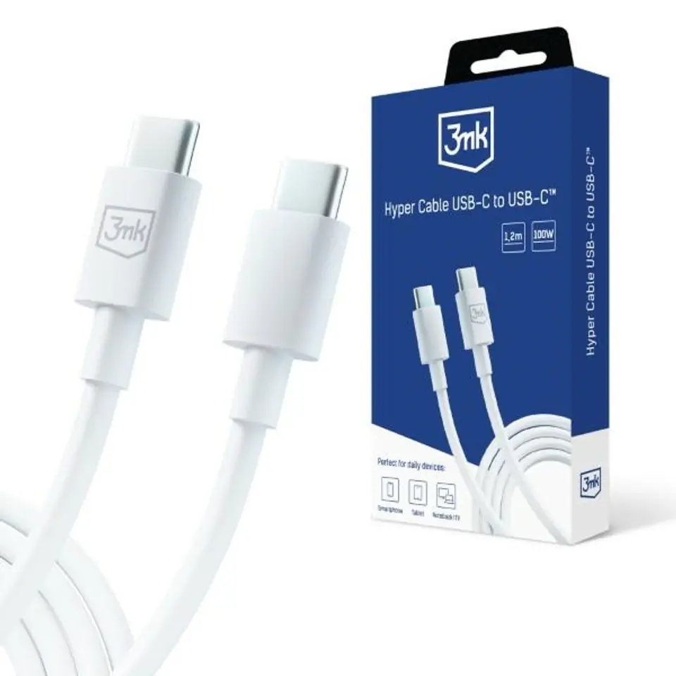 ⁨3MK Hyper Cable USB-C - USB-C 100W 1.2m Biały/White Kabel⁩ w sklepie Wasserman.eu