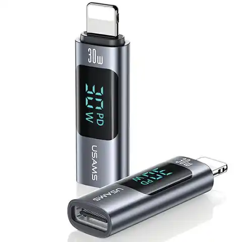 ⁨USAMS Adapter AU18 USB-C - Lightning Digital Display 30W stalowy/aluminium SJ681LN01 (US-SJ681)⁩ w sklepie Wasserman.eu