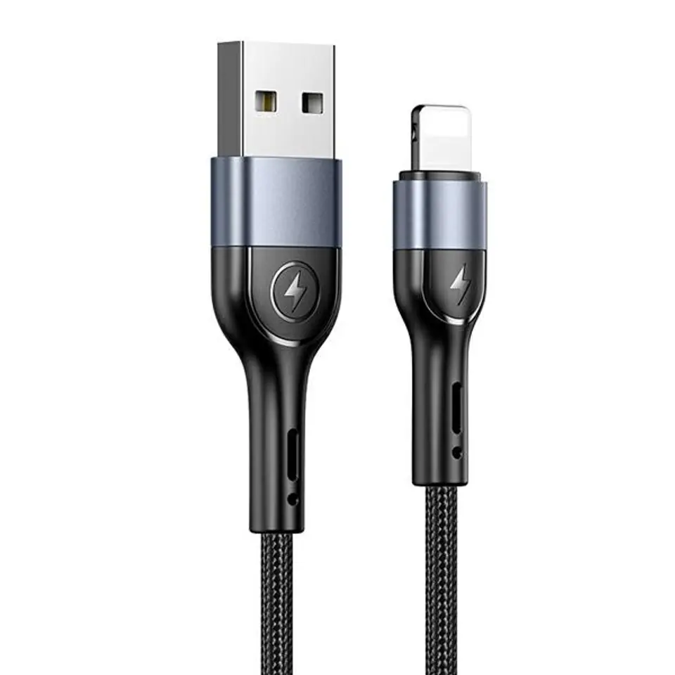 ⁨USAMS Kabel pleciony U55 2A lightning czarny/black 1m SJ448USB01 (US-SJ448)⁩ w sklepie Wasserman.eu