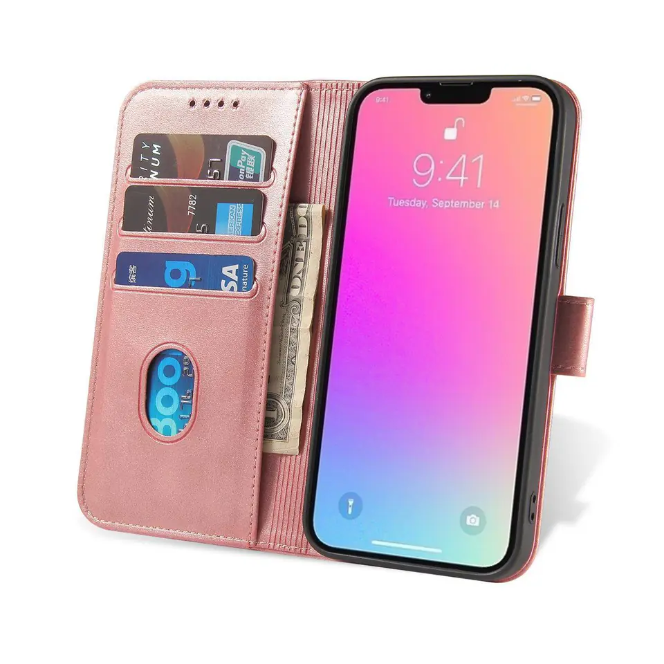 ⁨Pokrowiec etui z klapką i portfelem do Xiaomi Redmi Note 12 5G / Poco X5 5G Magnet Case różowe⁩ w sklepie Wasserman.eu