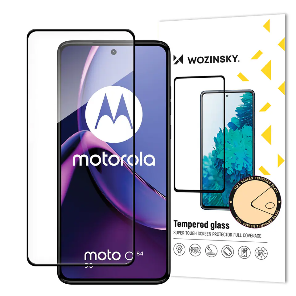 ⁨Szkło hartowane 9H na cały ekran Motorola Moto G84 z czarną ramką Full Glue⁩ w sklepie Wasserman.eu